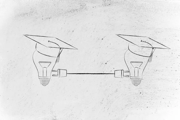 졸업 캡 전구 플러그로 연결 — 스톡 사진