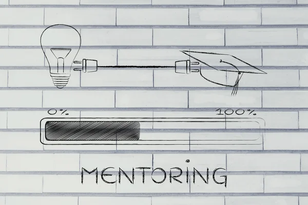 Abschlussstopfen & Glühbirne per Stecker verbunden, Mentoring — Stockfoto