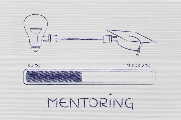 Graduering hætter & pære forbundet med stik, mentorordninger - Stock-foto