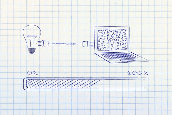 Лампочка подключена к ноутбуку — стоковое фото