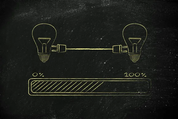 Bombillas conectadas con doble enchufe y barra de progreso — Foto de Stock