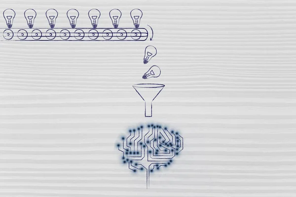 Circuit Brain uitwerken van ideeën & kennis (gloeilampen) — Stockfoto