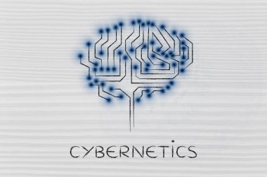 mikroçip devre beyin led ışıklar, resim yazısı sibernetik ile