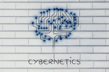 mikroçip devre beyin led ışıklar, resim yazısı sibernetik ile