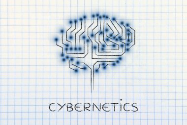 mikroçip devre beyin led ışıklar, resim yazısı sibernetik ile