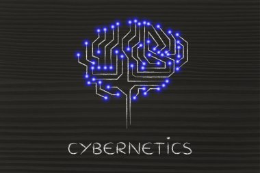 mikroçip devre beyin led ışıklar, resim yazısı sibernetik ile