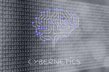 mikroçip devre beyin led ışıklar, resim yazısı sibernetik ile