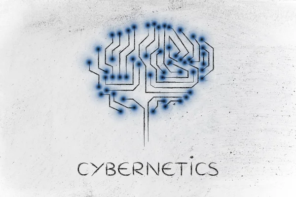 mikroçip devre beyin led ışıklar, resim yazısı sibernetik ile