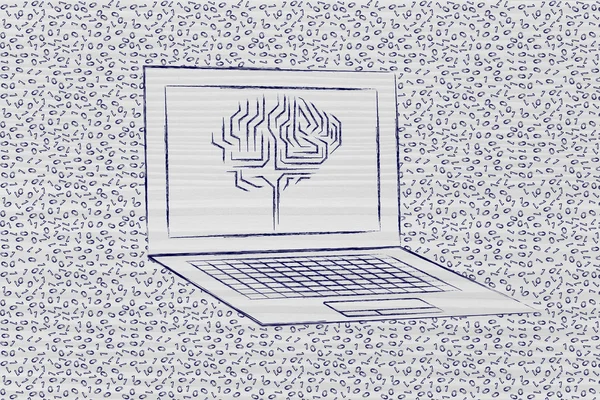 Laptop with circuit brain on screen — Stock Photo, Image