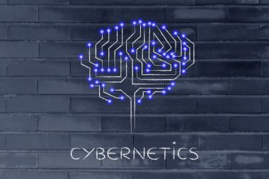 mikroçip devre beyin led ışıklar, resim yazısı sibernetik ile