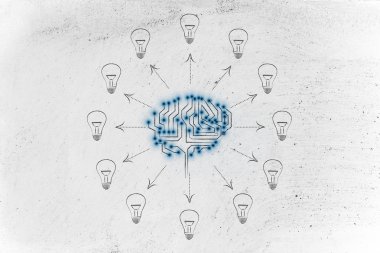circuit brain with ideas coming out of it clipart