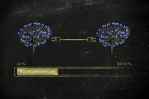 Circuit cerveau connecté par des fiches échangeant des informations — Photo