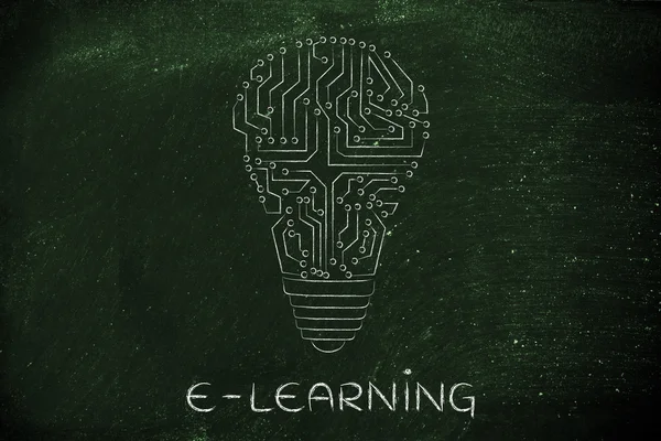 Glühbirne aus elektronischen Schaltungen, E-Learning — Stockfoto