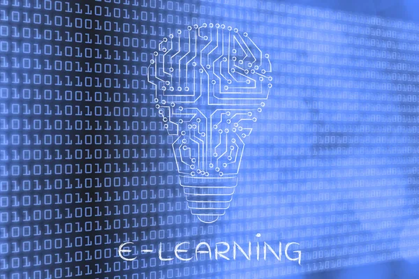 Żarówka z układów elektronicznych, e-learning — Zdjęcie stockowe