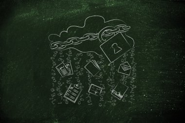 kilit, belge transferler ve yağmur ikili kod ile bulut