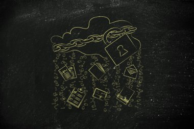 kilit, belge transferler ve yağmur ikili kod ile bulut