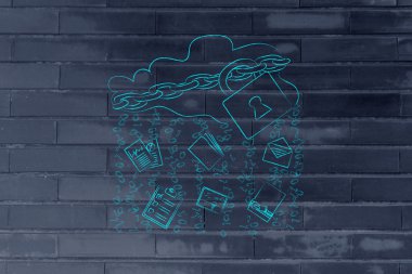 kilit, belge transferler ve yağmur ikili kod ile bulut