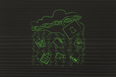 kilit, belge transferler ve yağmur ikili kod ile bulut