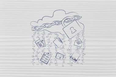 kilit, belge transferler ve yağmur ikili kod ile bulut