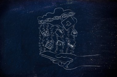 kilit ve belge yağmurla cep üzerinde bulut