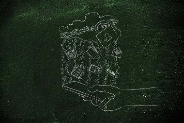 kilit ve belge yağmurla cep üzerinde bulut