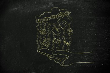 kilit ve belge yağmurla cep üzerinde bulut