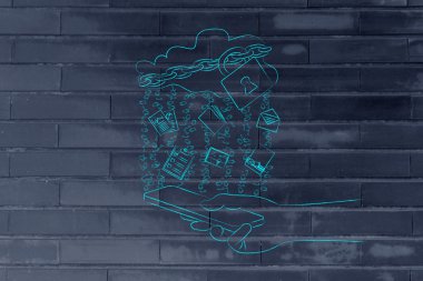 kilit ve belge yağmurla cep üzerinde bulut