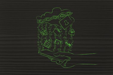 kilit ve belge yağmurla cep üzerinde bulut