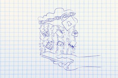 kilit ve belge yağmurla cep üzerinde bulut