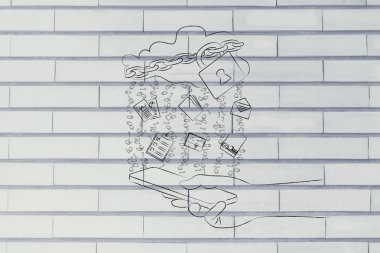 kilit ve belge yağmurla cep üzerinde bulut