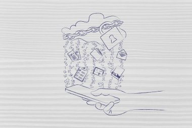 kilit ve belge yağmurla cep üzerinde bulut