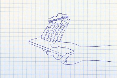 kilit ve ikili kod yağmurla cep üzerinde bulut