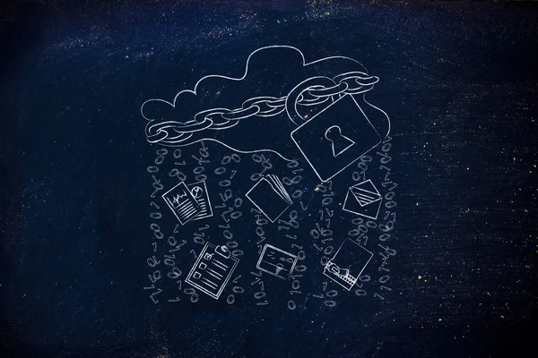 kilit, belge transferler ve yağmur ikili kod ile bulut