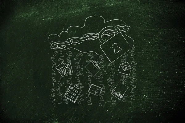 kilit, belge transferler ve yağmur ikili kod ile bulut