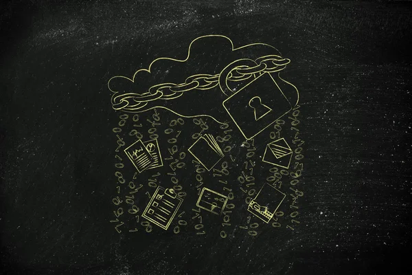 kilit, belge transferler ve yağmur ikili kod ile bulut