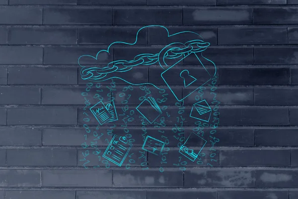 kilit, belge transferler ve yağmur ikili kod ile bulut