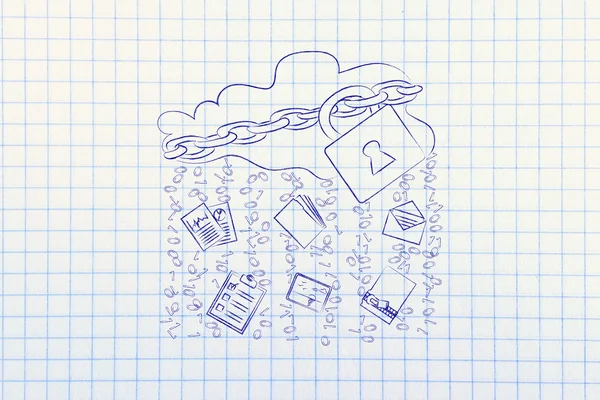 kilit, belge transferler ve yağmur ikili kod ile bulut