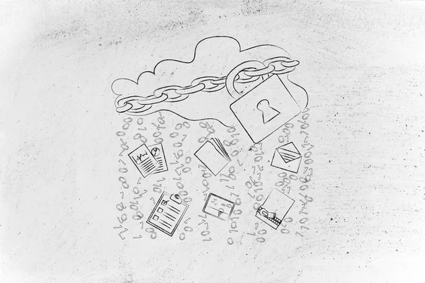 kilit, belge transferler ve yağmur ikili kod ile bulut