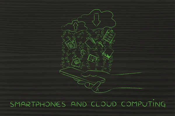 Conceito de smartphones e computação em nuvem — Fotografia de Stock