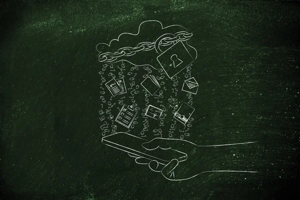 kilit ve belge yağmurla cep üzerinde bulut