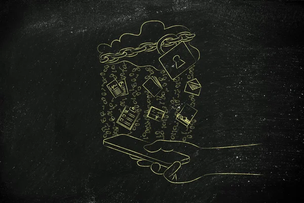 kilit ve belge yağmurla cep üzerinde bulut