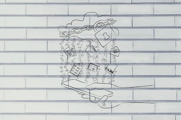 kilit ve belge yağmurla cep üzerinde bulut