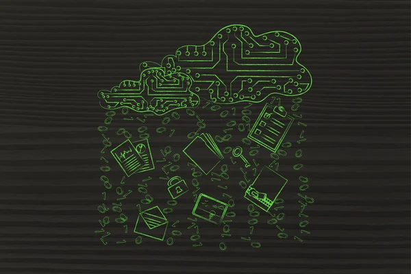 Elektronik devre bulutlar belge yağmur ile — Stok fotoğraf