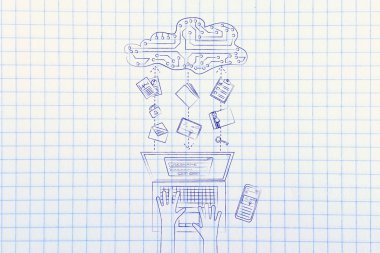 dizüstü elektronik bir bulut klasörleri, fotoğrafları ve dosyaları aktarma