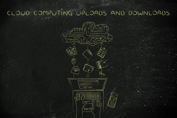 Concept of cloud computing uploads & downloads — Stock Photo, Image