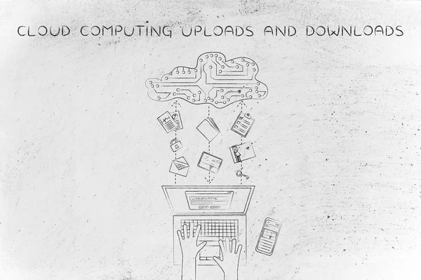 Konzept des Cloud Computing Uploads & Downloads — Stockfoto