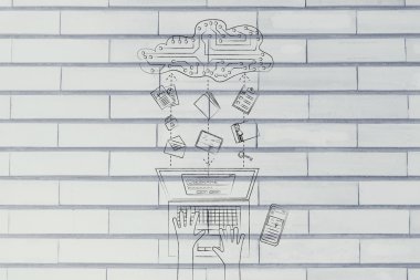 dizüstü elektronik bir bulut klasörleri, fotoğrafları ve dosyaları aktarma