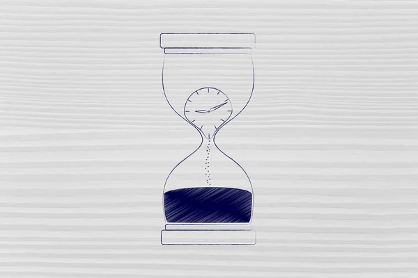 Песочные часы с часами плавления внутри — стоковое фото