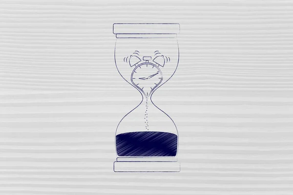 모래 시계 안에 녹는 알람 시계 — 스톡 사진