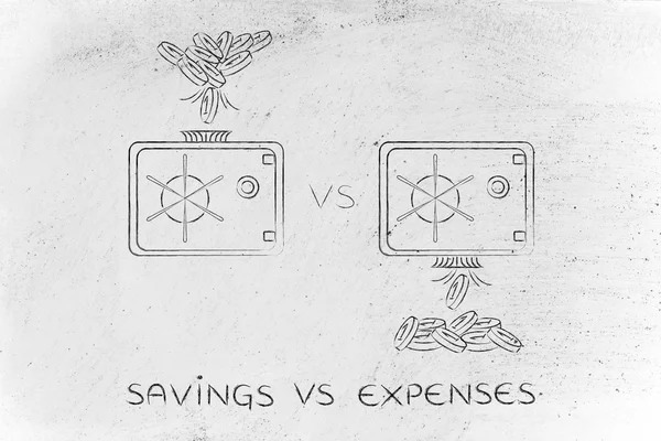 储蓄 vs 费用概念 — 图库照片